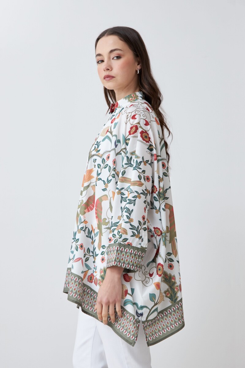 Camisa oversized con estampa floral verde oliva