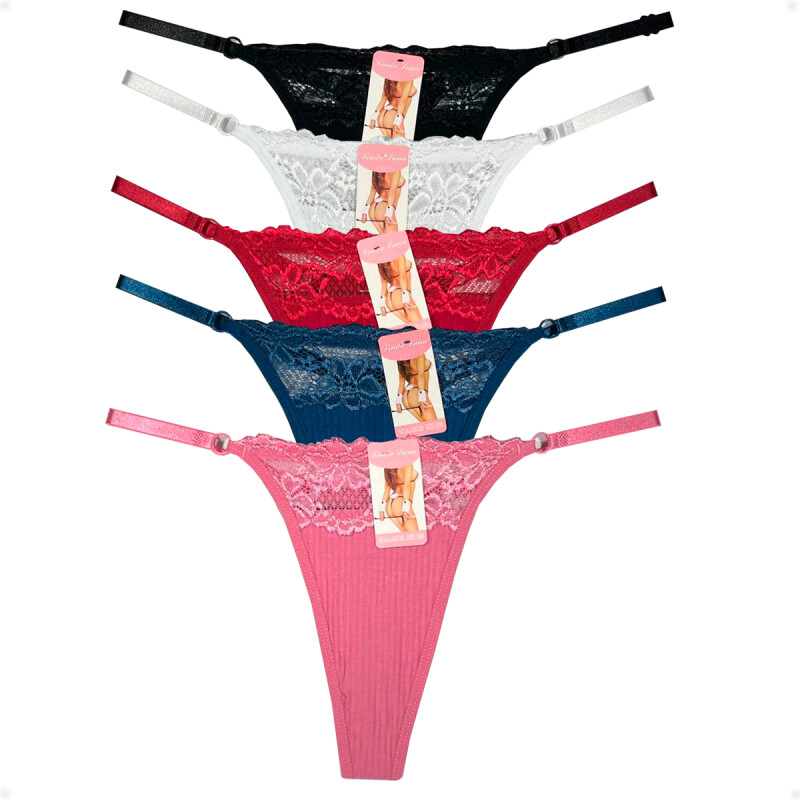 Tanga Colaless Ajustable De Encaje Teal