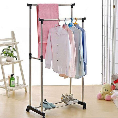 Perchero Doble Colgador Organizador de Pie Móvil para Ropa Plateado