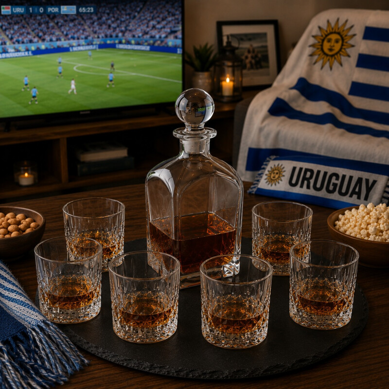 Combo Olivera Set 6 Vasos de Whisky y Decantador de Vidrio con Tapón Redondo Combo Olivera Set 6 Vasos de Whisky y Decantador de Vidrio con Tapón Redondo