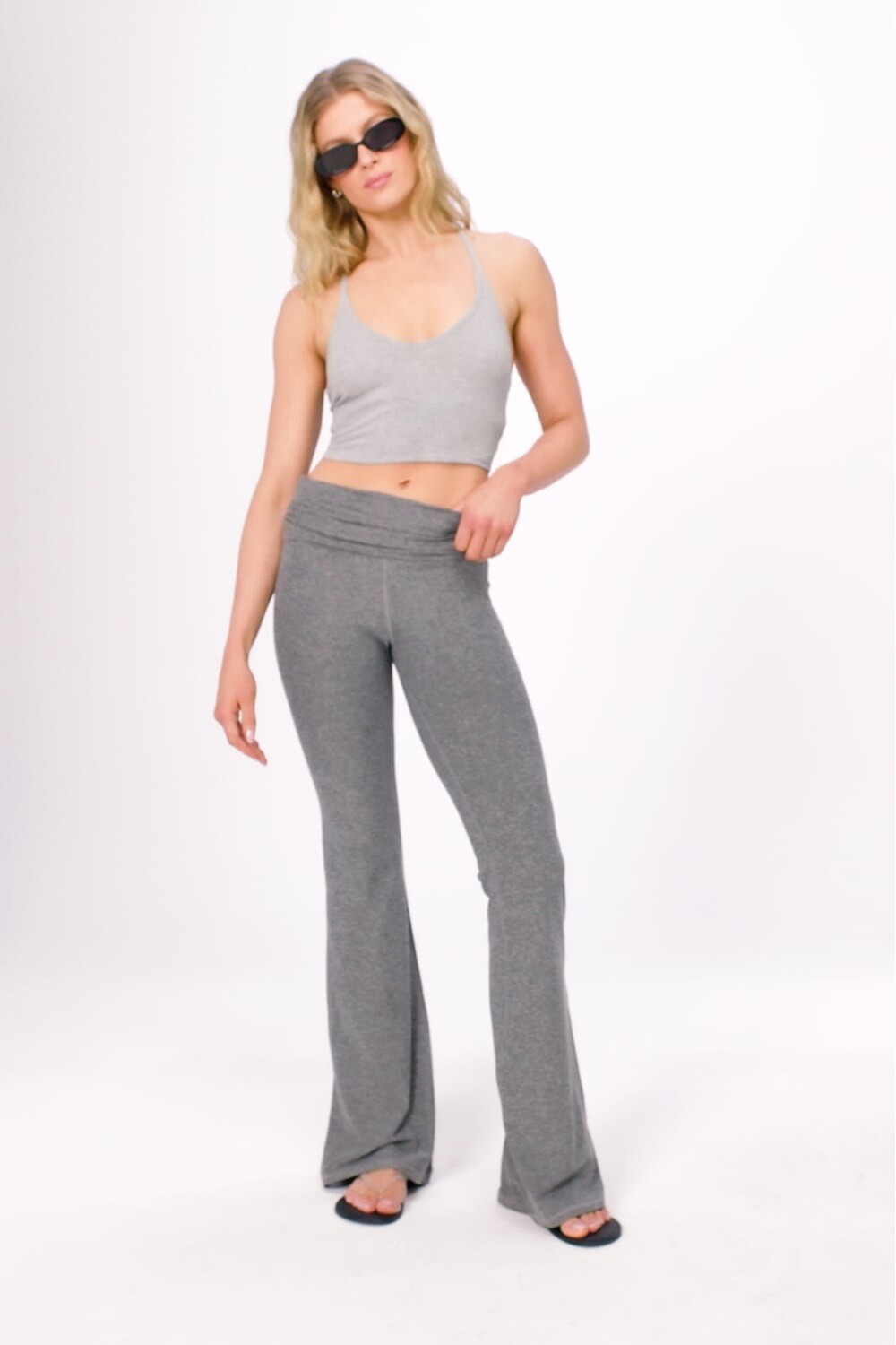 Leggings Flare Cloud Jersey Foldover Mujer Oxblood Heather