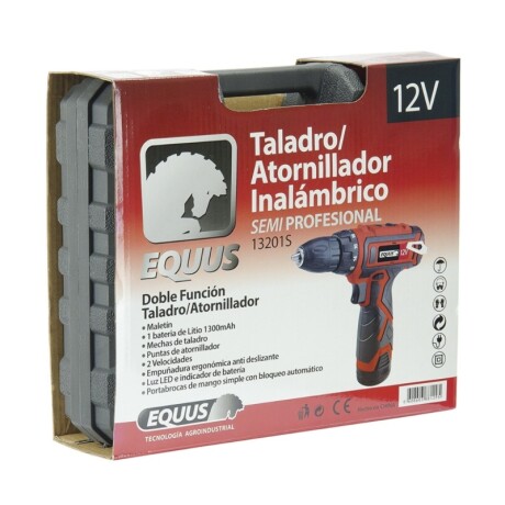 Taladro Atornillador Inalambrico 12V con Maletin y 2 Baterias Litio Equus Taladro Atornillador Inalambrico 12V con Maletin y 2 Baterias Litio Equus