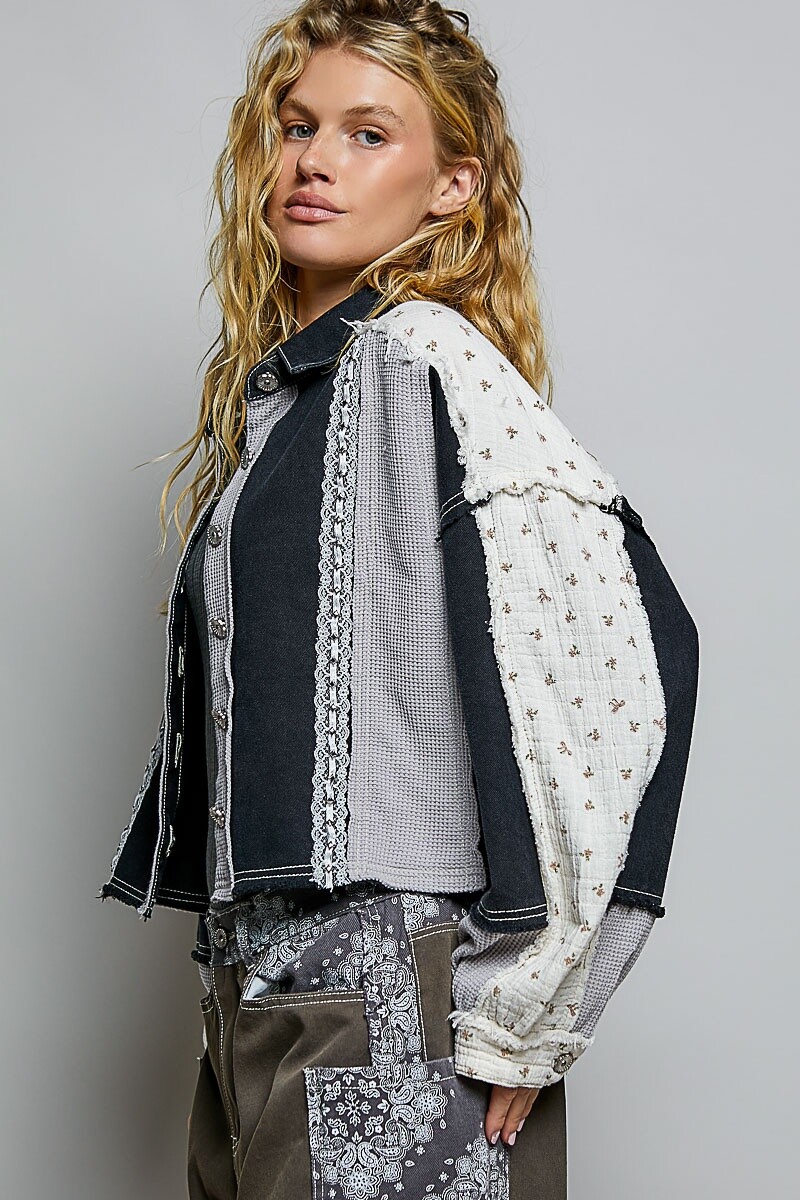 CHAQUETA DENIM ENCAJE Negro