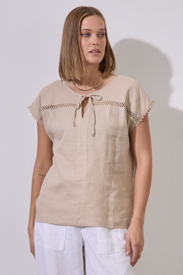 Blusa Lino Puntilla KHAKI