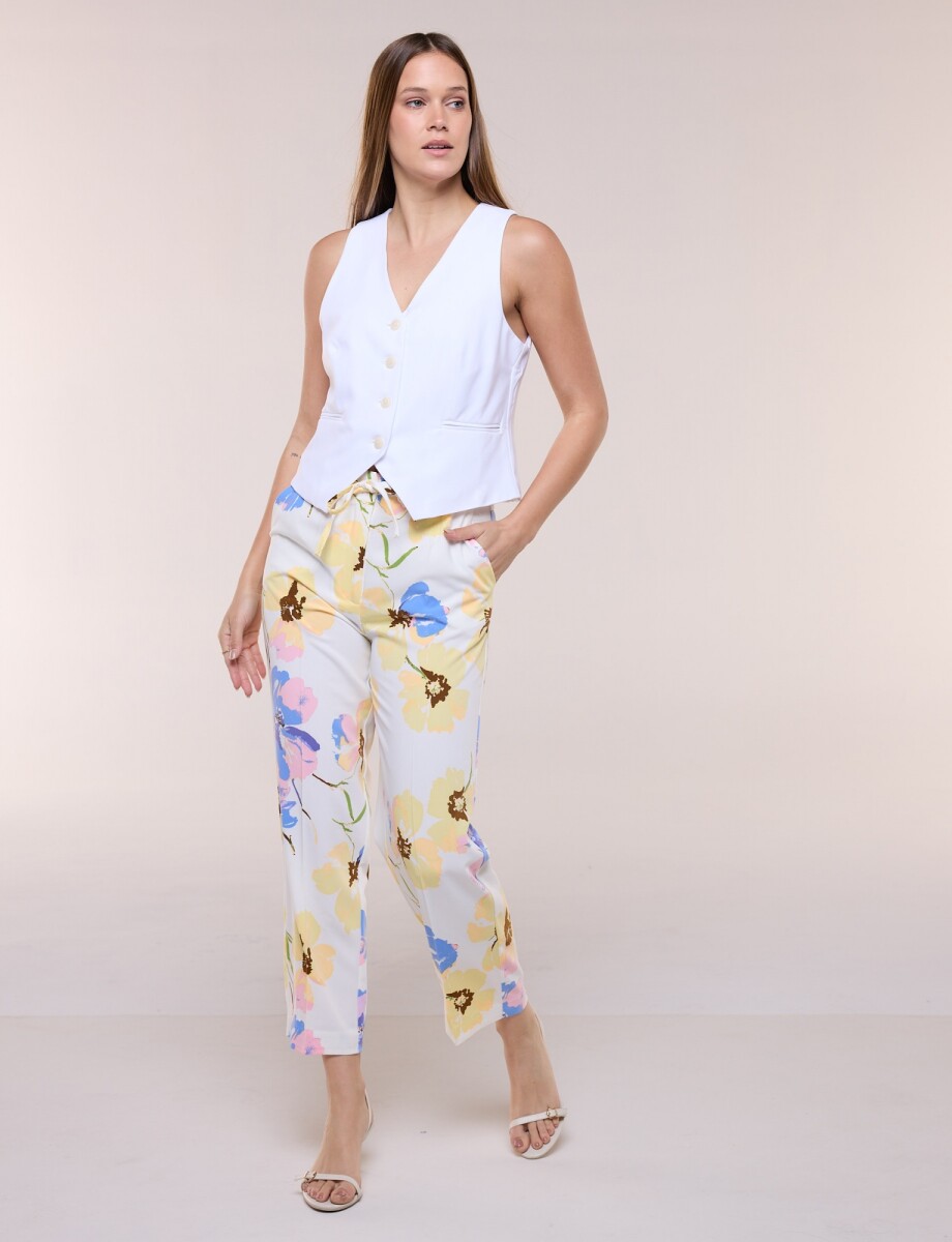 Pantalon Ankle Flores - Blanco/multi 