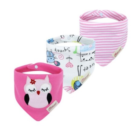 Set babero bandana x3 Rosa con Buho