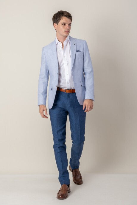 Saco Herringbone lino Slim fit Celeste