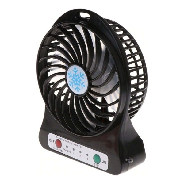 Ventilador Recargable Indicador Led 3 Velocidades Usb Color Variante Negro