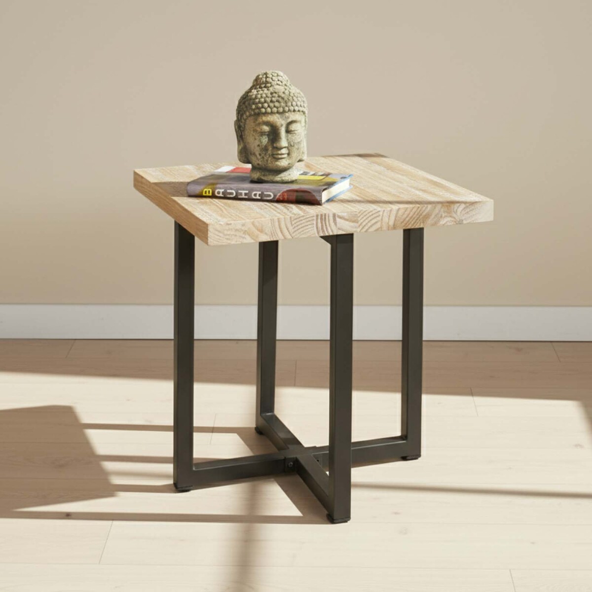 MESA DE LIVING LATERAL - ARRIME - MADERA-Y-METAL NATURAL-BEIGE MADISON NATURAL 