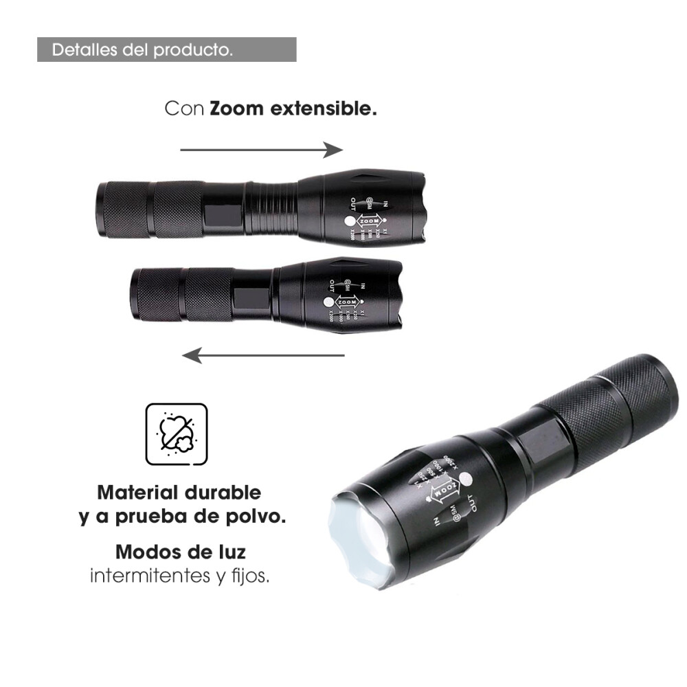 Linterna Led Tactica Recargable 1000 Lumens + Pila + Estuche Linterna Led Tactica Recargable 1000 Lumens + Pila + Estuche