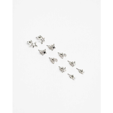 Aros Set Metal Plateado Rodio