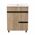 MUEBLE DE BAÑO 60 CM 1 PUERTA + 2 CAJONES - MESADA DE LOZA NEVADA - ROBLE/BLACK MUEBLE DE BAÑO 60 CM 1 PUERTA + 2 CAJONES - MESADA DE LOZA NEVADA - ROBLE/BLACK