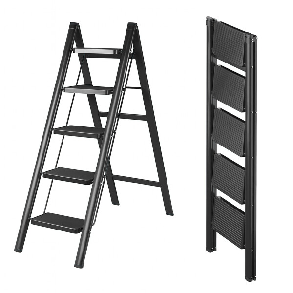 Escalera De 5 Escalones Antidezlisante Y Plegable Negro