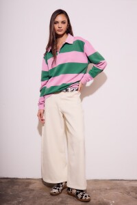 Sweater Polo Rayado Rosa