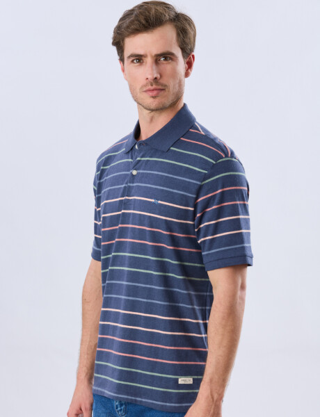 REMERA POLO RAYADA JERSEY Azul