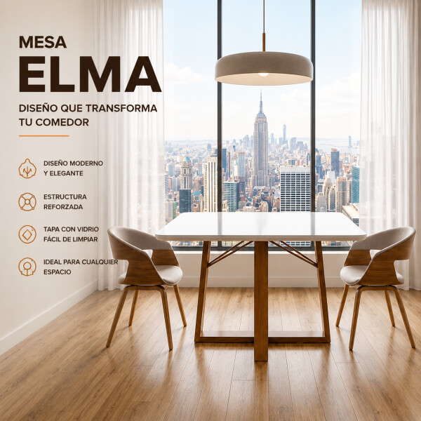 Mesa Comedor ComboHome Elma 120x80Cm Reforzada Madera Vidrio Blanco 1