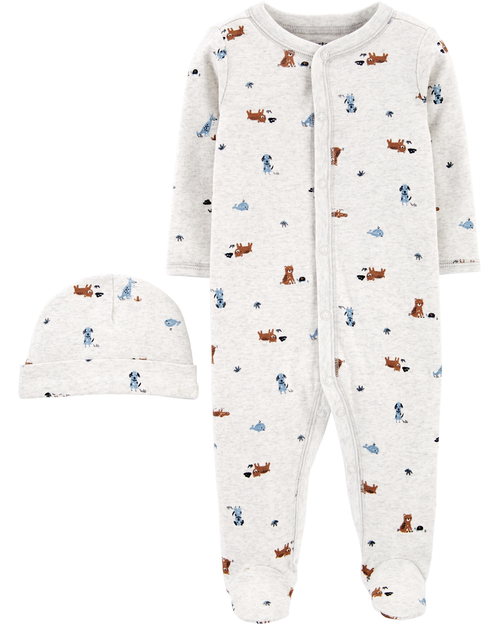 Pijama de algodón con pies y gorro diseño animales Sin color