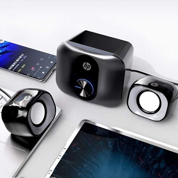 Mini Home Theater 2.1 Hp Parlantes + Subwoofer Plug Jack Led Color Gris