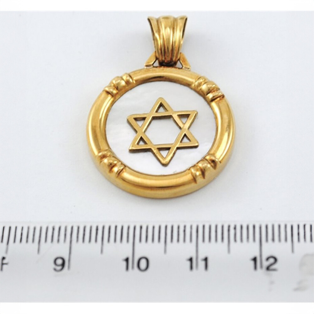 Medalla Religiosa Estrella De David, Oro 18K Y Nacar Medalla Religiosa Estrella De David, Oro 18K Y Nacar
