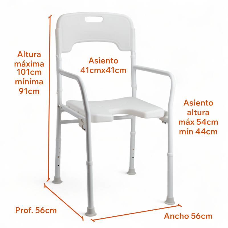 Silla Para Aducha Plegable Altura Ajustable Brazos Respaldo Sin Color
