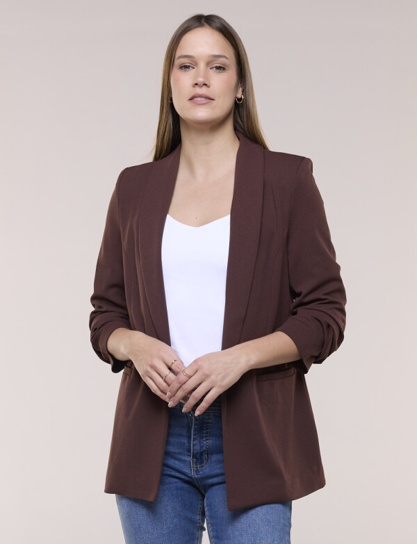 Blazer Crepe Manga Fruncida MARRON