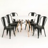 Juego de comedor mesa Redonda 120cm + 6 Sillas Tolix Blanco
