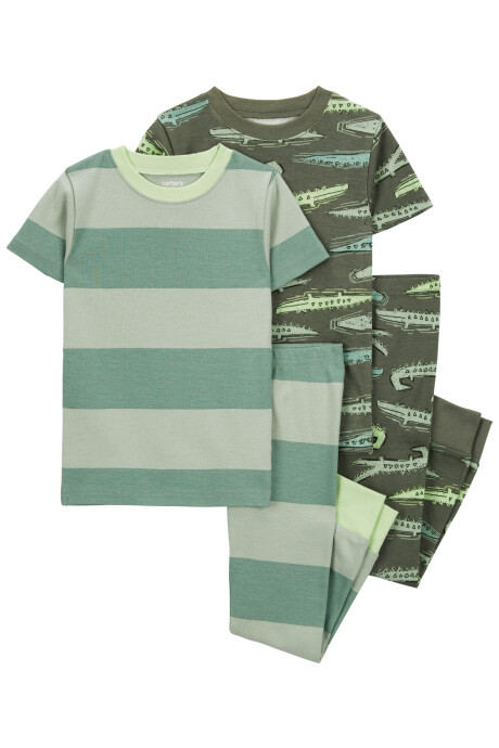 Pijama cuatro piezas de algodón, dos pantalones y dos remeras, diseño cocodrilos. Talles 2-5T Pijama cuatro piezas de algodón, dos pantalones y dos remeras, diseño cocodrilos. Talles 2-5T
