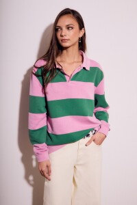 Sweater Polo Rayado Rosa