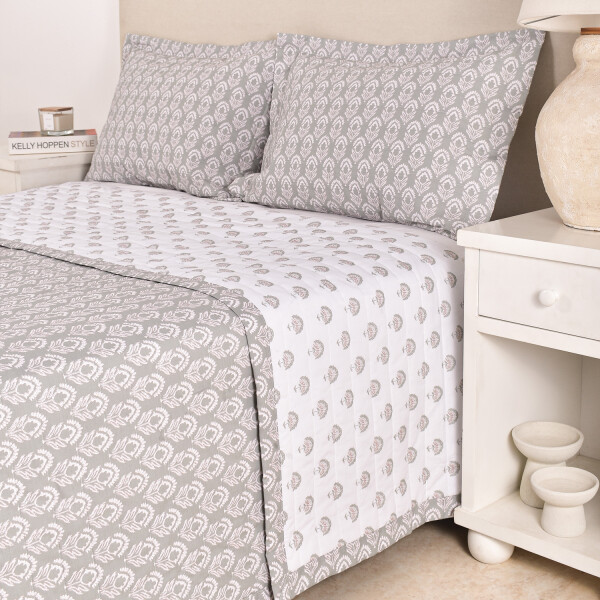 Cubrecama Amelia Block Print Rosa King - Super King