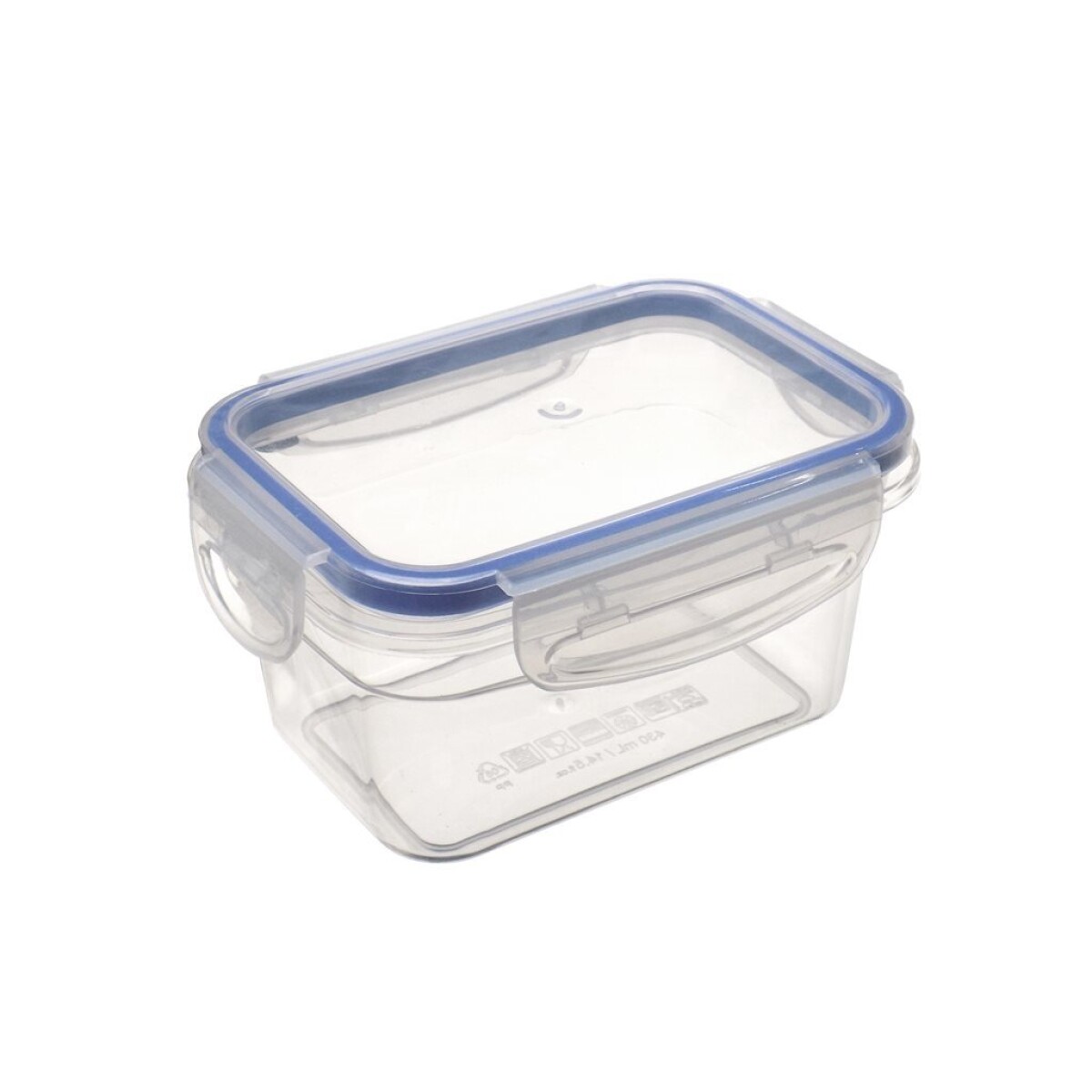 RECIPIENTE RECTANG. 430ML "TOUCH&LOCK" COLOR CRISTAL C/SILICONA AZUL 9.5x13x7cms 