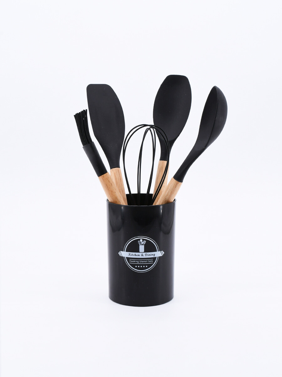 MENAJE SET CON PORTA UTENSILLOS - NEGRO 