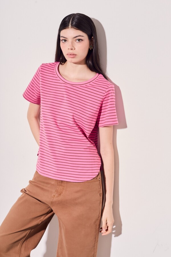 Remera Rayada Rosa