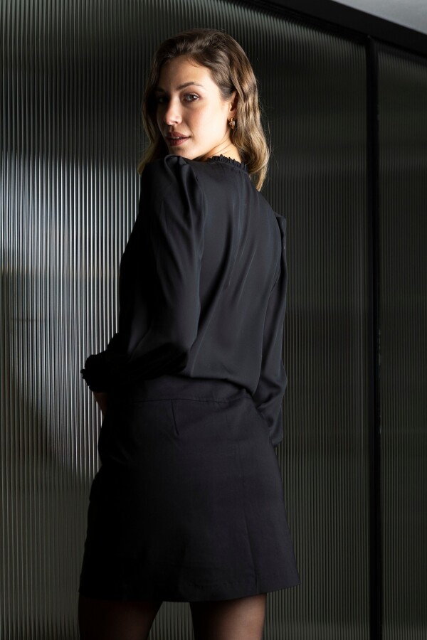 Blusa Gasa Frunces NEGRO