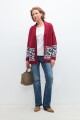 Ruana con guarda jacquard floral bordo