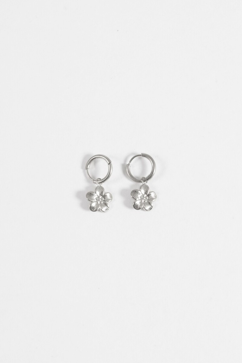 Aros acero flor plateado