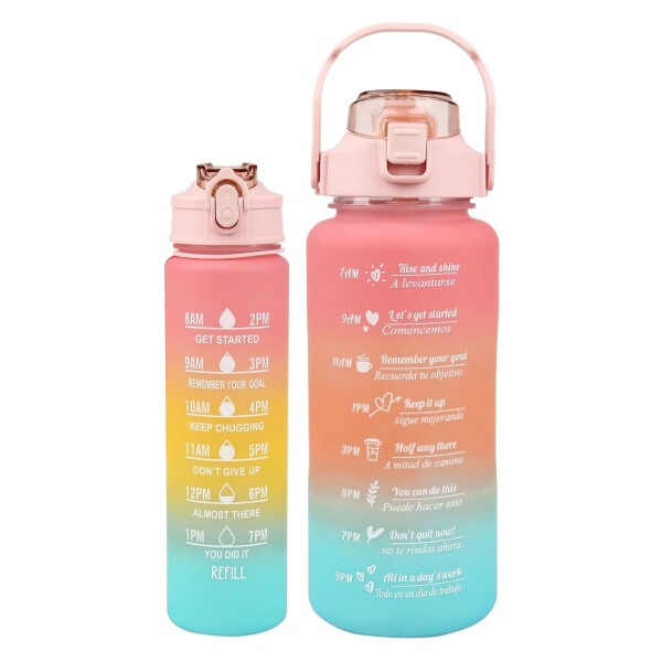 Set X2 Botella De Agua Deportiva 2L + 800 ML MotivacionaL Color Variante Rosa