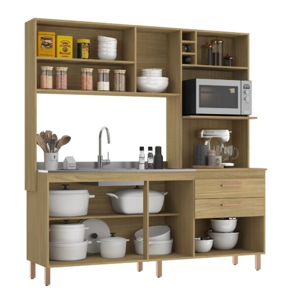 COCINA COMPACTA 8 PUERTAS 2 CAJONES BLUME - LOURO FREIJO/CINZA COCINA COMPACTA 8 PUERTAS 2 CAJONES BLUME - LOURO FREIJO/CINZA