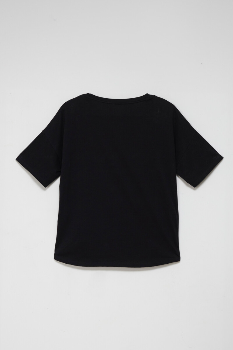 Camiseta manga corta con broderie Negro
