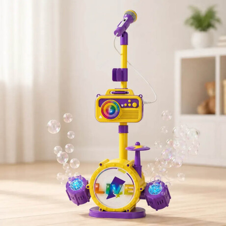 Set Musical Burbujero Batería Micrófono Sonido Y Luz Amarillo