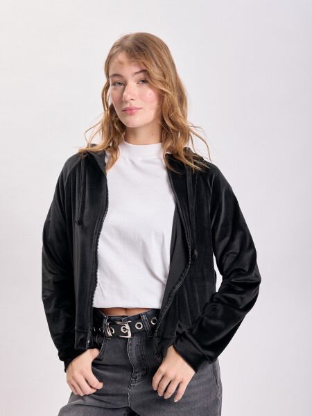 Campera de plush manga ranglan Negro