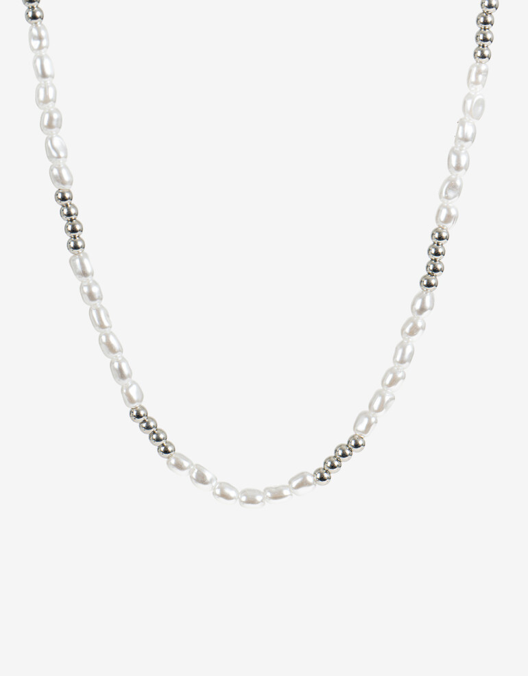 Collares Cortos Perlas Collar Corto Perlas Y Metal - Plateado Rodio