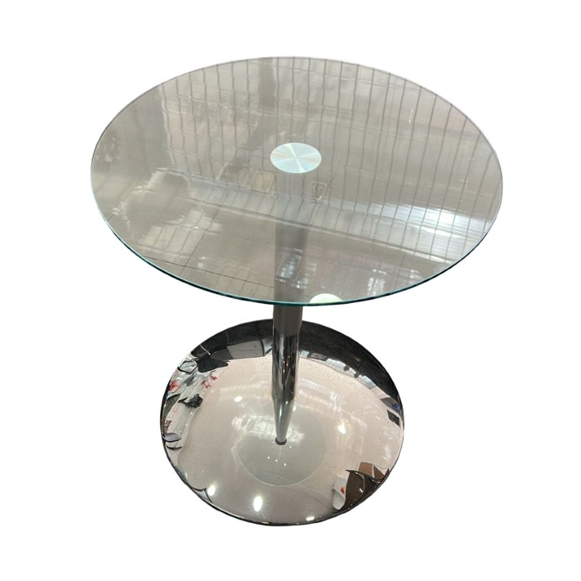 Mesa lateral redonda con tapa de vidrio Champagne Home Deco