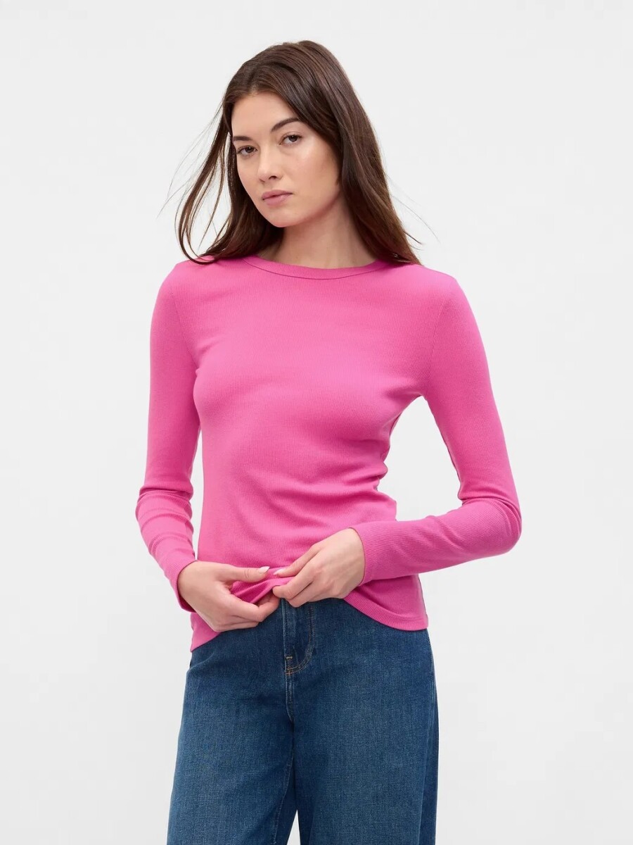 Remera Rib Manga Larga Mujer - Happy Pink 