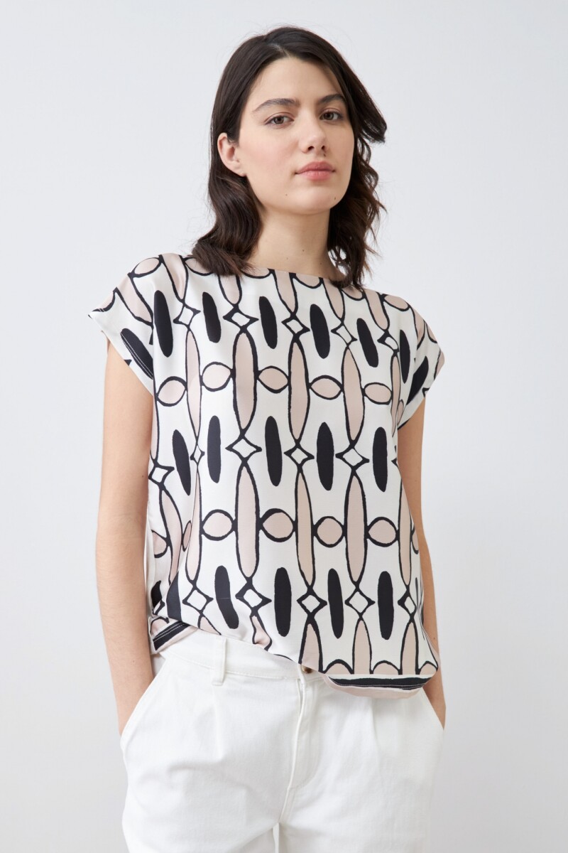 Blusa frente estampada beige