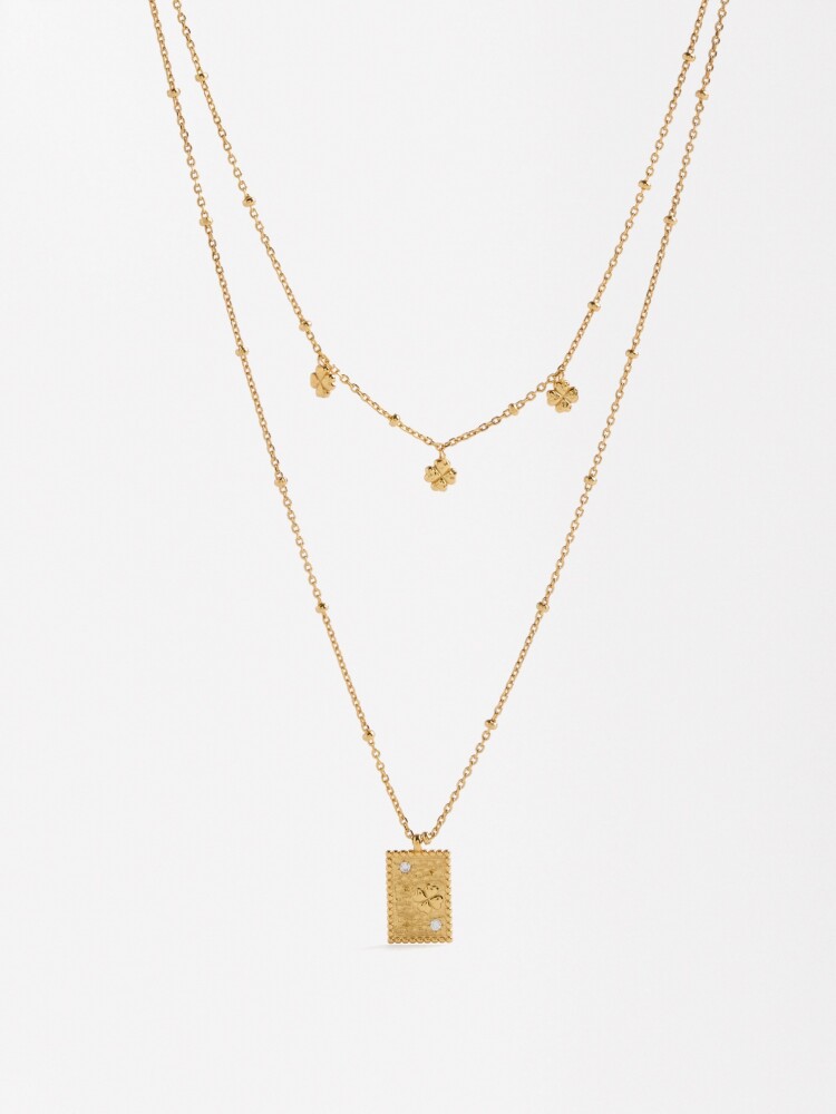 Collar Doble Con Medalla - Plata De Ley 925 dorado
