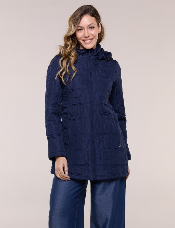 Campera Larga Capitoneada Con Capucha Desmontable AZUL