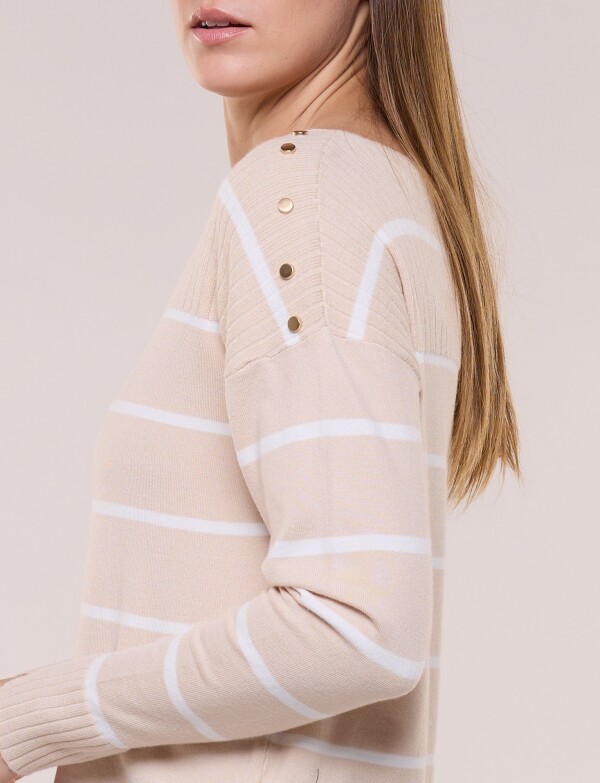 Buzo De Punto Fino A Rayas BEIGE/MULTI