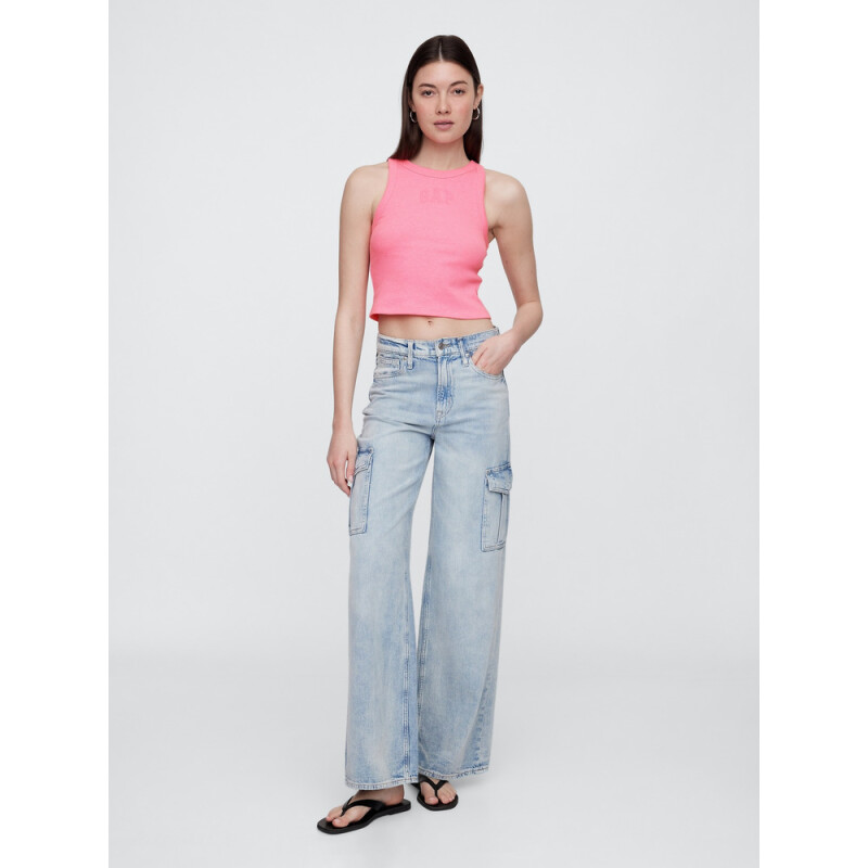 V-SL RIB 2X2 LOGO CROP TANK NEON PINK ROSE