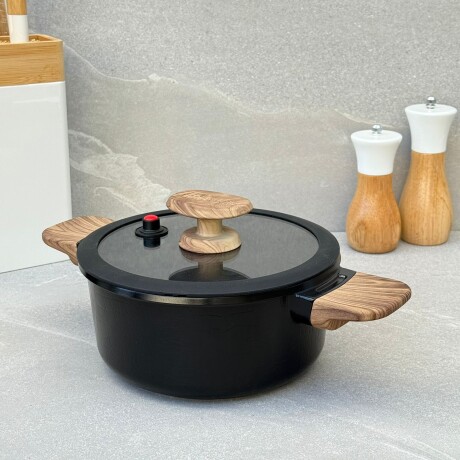 Olla Antiadherente con Tapa de Vidrio y Asas de Simil Madera 20cm - Negra Olla Antiadherente con Tapa de Vidrio y Asas de Simil Madera 20cm - Negra