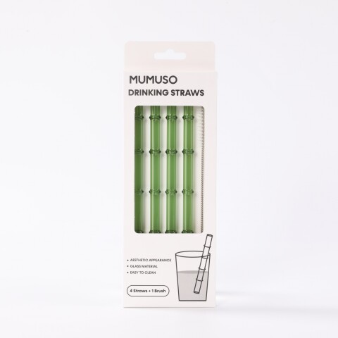 JUEGO DE 4 PAJITAS DE VIDRIO CON CEPILLO DE LIMPIEZA (JUNTA DE BAMBÚ) JUEGO DE 4 PAJITAS DE VIDRIO CON CEPILLO DE LIMPIEZA (JUNTA DE BAMBÚ)